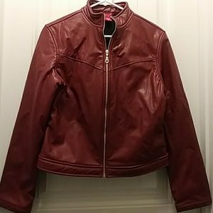 Red pleather moto jacket